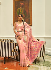 Premium Pastel Pink shaded Floral Inspired Kashmiri Pallu Saree | Handloom Weaving saree